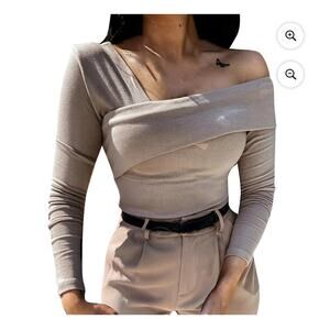 Bobi Revolve Sexy Off The Shoulder Tops Long Sleeve Cross Wrap Stretch Knit Sz M